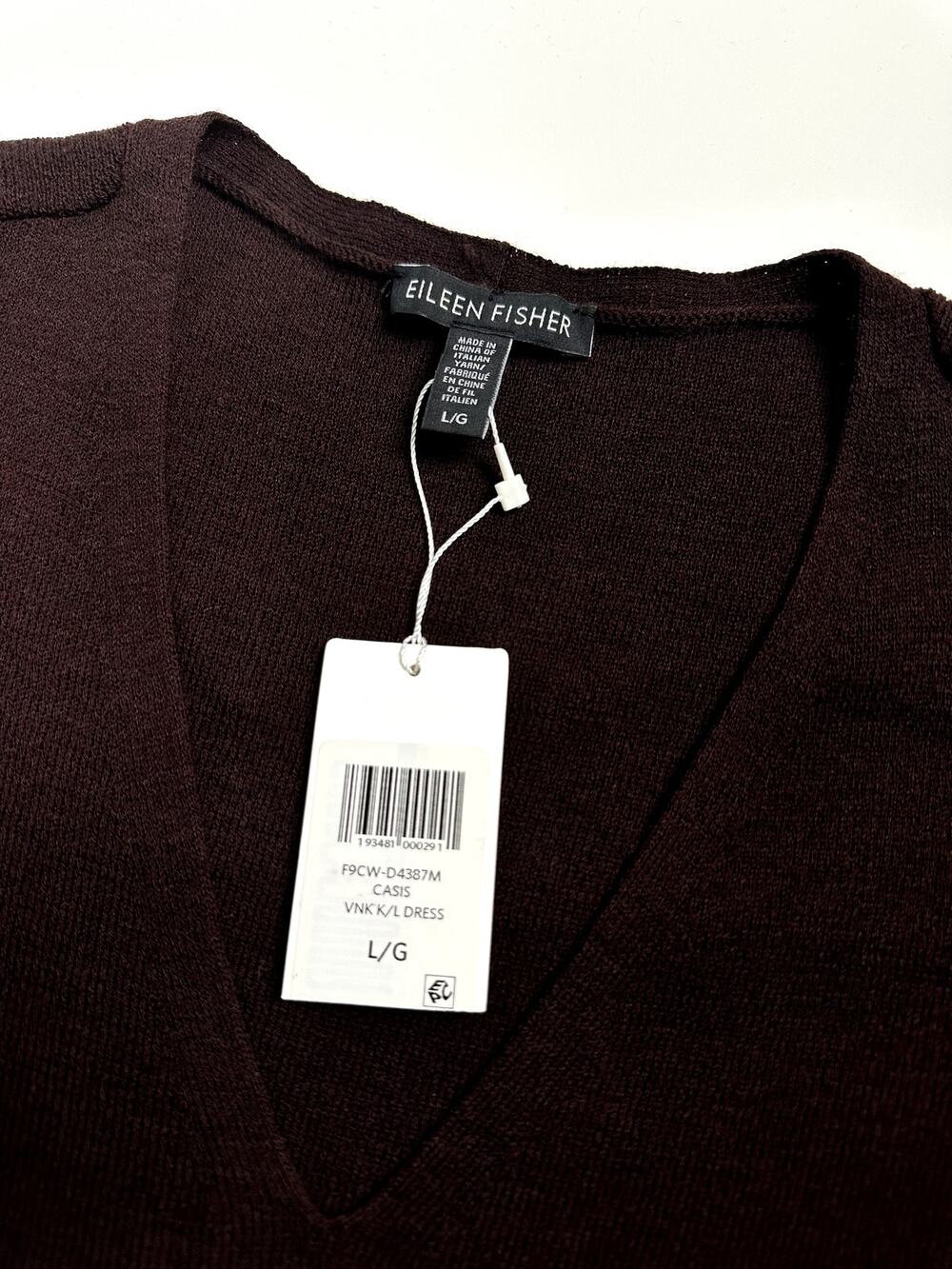 EILEEN FISHER | Merlot Merino Wool Crepe V-Neck Midi Sweater Dress | LG